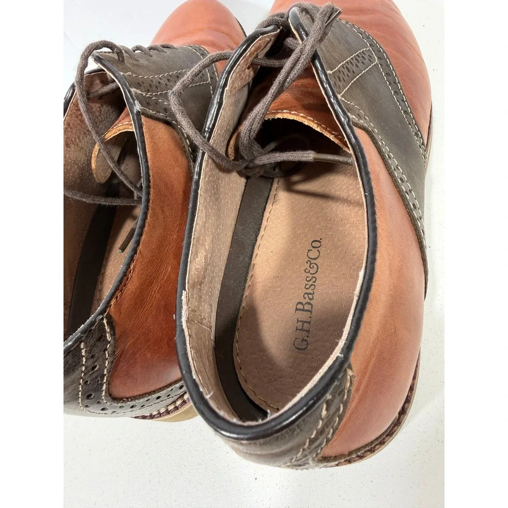 GH Bass Burlington Mens 11D Saddle Shoes Tan Brown‎ Leather Oxford Brogue Dress